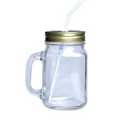 China Folding 16oz Empty Square Mason Bottle Glass Mason Jar For Juice With Handle for sale