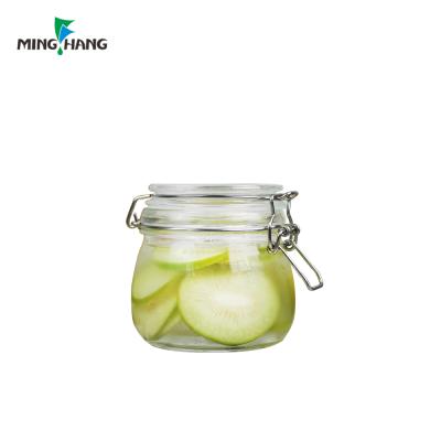 China Large Transparent Empty Glass Bottle Glass Flip Storage Jar Folding Top Glass Jar for sale