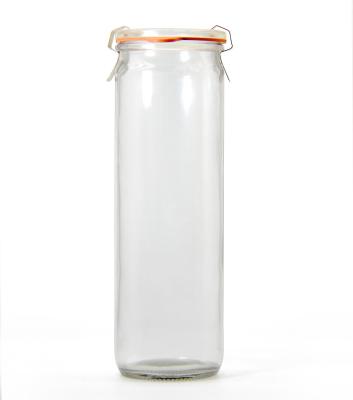 China 500ml Clear Cylindrical Glass Food Storage Jar With Clip Glass Lid for sale