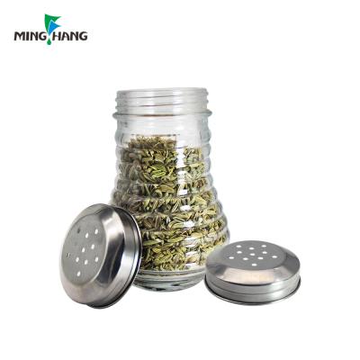 China Viable Wholesale Transparent Glass Bottle Kitchen Shaker Spice Pepper Seasoning Storage Jar With Lid for sale