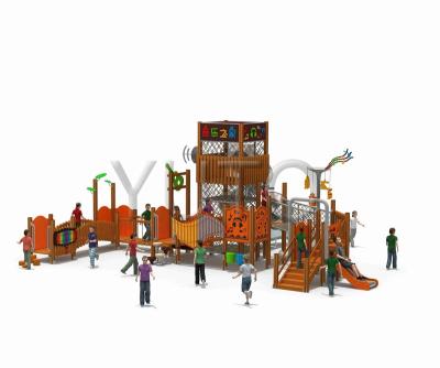 China Plastic Wooden Playground Kids Slide Outdoor Wooden Playground Equipment Set For Amusement Park for sale