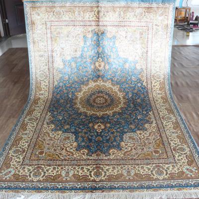 China Persian / Turkish Henan Bosi 6'x9' x9' Persian Silk Rug Fluffy Dark Blue Home Textile Handmade Turkish Silk Rug for sale