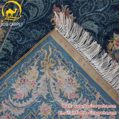 China Persian Silk Blanket 2.5' x7.5' Long Hallway Handmade Blue Persian Silk Staircase Blankets Floor Blanket for sale