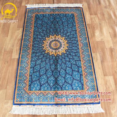 China Henan Bosi Simple Luxurious Turkish Blue Chinese Silk Carpet Handmade Silk Rugs 3x5ft for sale