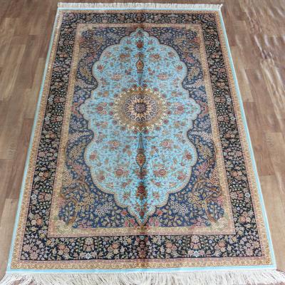 China Handmade Henan Bosi 4x6ft Blue Art Blue Turkish Silk Rug Handmade Chinese Silk Carpet for sale