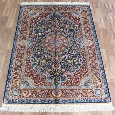 China Henan Bosi 4x6ft Blue Turkey Plain Persian Silk Rug Handmade Oriental Area Rug for sale