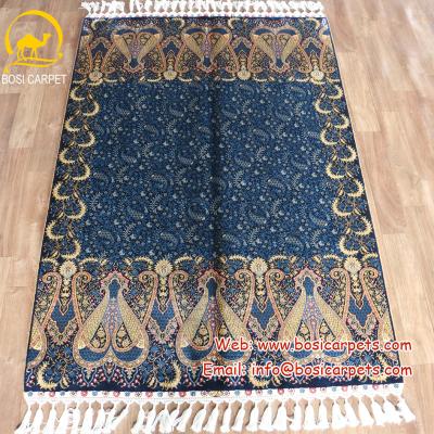 China Henan Anti-Slip Bosi 4' x6 Blue Color 100% Silk Blanket Indian Persian Handmade Turkish Silk Blanket Home Decoration for sale