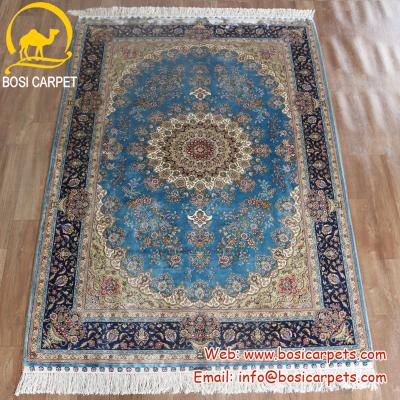 China Henan Anti-Slip Bosi 4'x6' Area Kazakhstan Turkish Silk Blue Handmade Home Textile Blanket Anti-Slip for sale