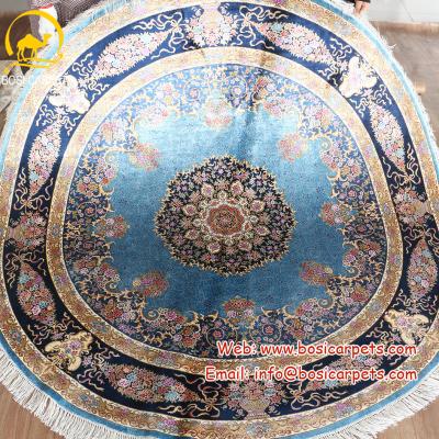 China 6x9ft Blue Hand & Woven Blankets Henan Bosi 6' India Silk Living Silk Blankets Round Design Handmade Persian Vintage Silk Home Blanket x6 for sale