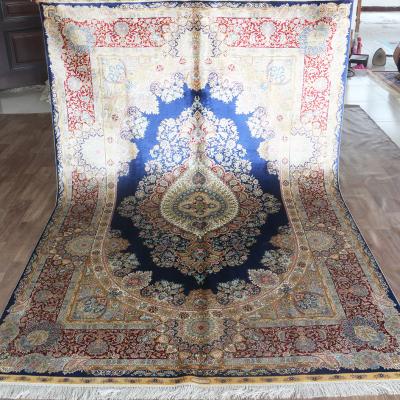 China Henan Bosi Silk Carpet 6' x9 Modern Blue Flower Design Cover Dining Room Furniture Silk Bohemian Rugs for sale