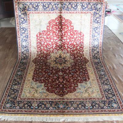 China Persian/Turkish Henan Bosi 6'x9' x9 Red Luxury Persian Porcelain Handmade Silk Carpet High Quality Living Room Silk Custom Rug for sale