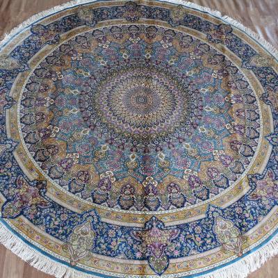 China Persian/Turkish Henan Bosi 8'x8 Color Handmade Round Blue Persian Style Blue Silk Carpet Living Room Rug for sale