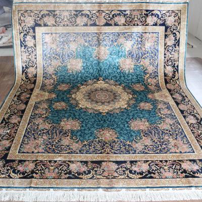 China Persian/Turkish Henan Bosi 8' x10 Living Room Large Area Silk Rug Blue Handmade Turkey Carpet Turkish Silk From Kazakhstan for sale