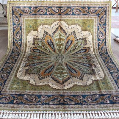 China Henan Bosi Silk Carpet 8' x10 Modern Handmade 100% Silk Plaid Blanket Vintage Home Living Room Silk Blankets for sale