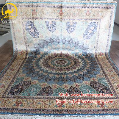 China Discount Chinese Persian Silk Blankets For Sale Henan Bosi 8'x11'x11' x11' x11' x11' Persian Blue Handmade Handmade Hand Knotted Silk Blanket Modern Design Persian Blue Rug Price Turkey for sale