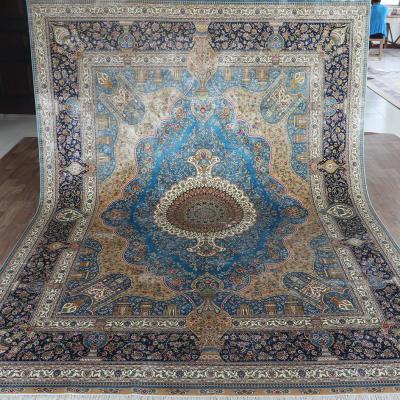 China Simply 8x11ft Large Size Simply Blue Color Oriental Pure Silk Handmade Rug for sale