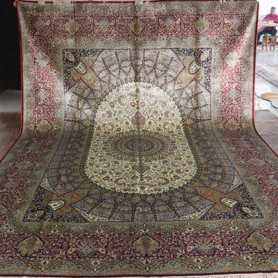 China Henan Bosi Silk Rug 9'x12 Finished Modern Persain Red Color Silk Woven Blankets Luxury Handmade 100% Silk Blankets for sale