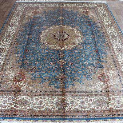 China Persian/Turkish Henan Bosi 9'x12' Interesting Oriental Handmade Silk Carpet Living Room Design Large Size Blue Color Wall To Wall Carpet for sale