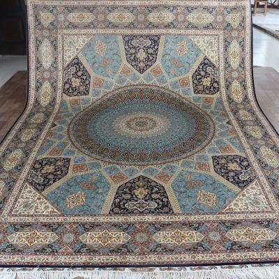 China Turkish Henan Bosi 9' x12 Creen Colored Silk Carpet Checking Handmade Silk Rugs And Blankets Plaid Living Room for sale