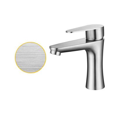 China Sense Faucets Brushed Finish Bathroom Sinks Stainless Steel Single Faucet Hot Or Cold for sale