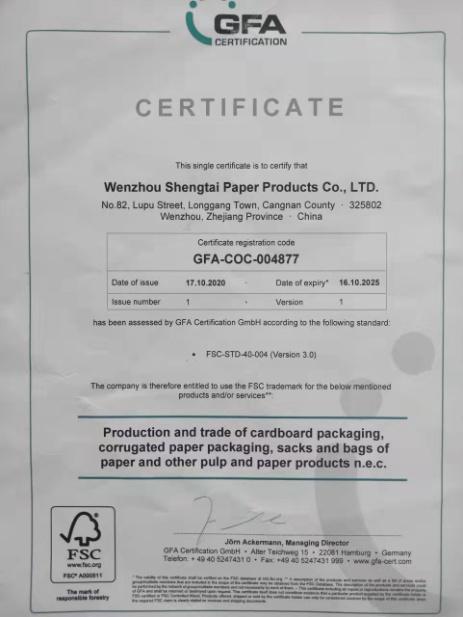 FSC - Wenzhou Shengtai Paper Products Co., Ltd.