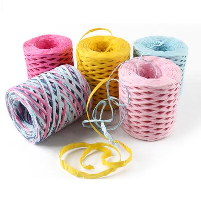 China Convenient High Quality Colorful 200m Recycled Twisted Wrapping Paper Cord Raffia Twine Ribbon Roll For Gift Wrapping for sale