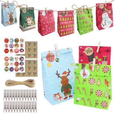 China Wholesale Custom Recyclable 24pcs Christmas Candy Gift Bags Gifts With Tag Stickers Candy Food Wrapping Paper Bag for sale