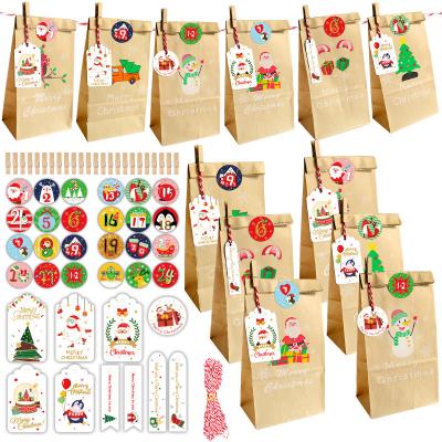 China 24pcs Recyclable Paper Wrapping Bag Christmas Candy Gift Bags with Stickers, Clips, 10m Strings for Party Home Decor for sale