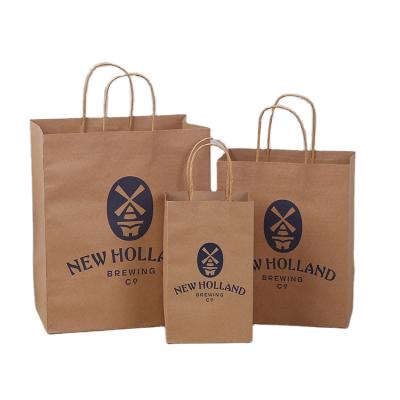 China Recyclable Custom Logo Printed Kraft Paper Carrier Bag Small Paper Shopping Bags Packaging With Handle for sale