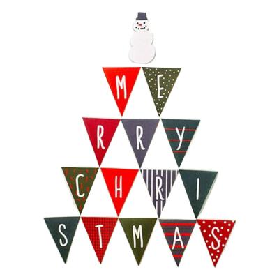 China 14pcs Packing Paper Christmas Flag Banner Christmas Decor Pennant Ornament Happy New Year Flag Party Decoration Viable Wholesale Custom Made for sale