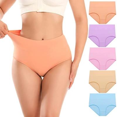 China Cotton Breathable Underwear Women's Soft Breathable High Waisted Panties Stretch Briefs Regular and Plus Size 5-Pack for sale