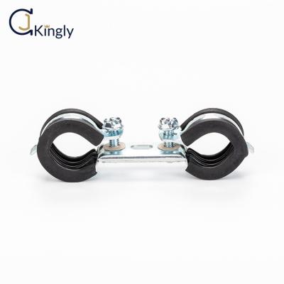 China food & Beverage Steel Double Double Rubber Lined Double Pipe Clamp Galvanized Pipe Strap Clamp Galvanized Saddle Clamps for sale