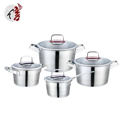 China Realwin Sustainable Gorgeous Professional 8 Pc Silver Stainless Steel Cookware Set With Conical Shape for sale