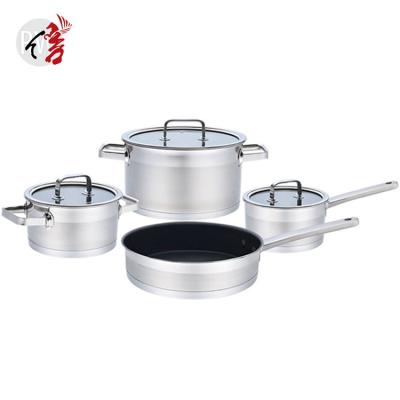 China Sustainable Kitchen Cookware 7 Pcs Straight Shape Stainless Steel Cookware Set for sale