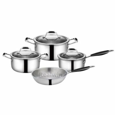 China Sustainable Italian Cookware 304 Stainless Steel Cookware Pots And Pans Set Triple Triple for sale