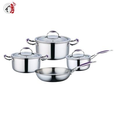 China realwin quick heating viable 7 piece stainless steel pots and pans kitchen cookware set triply for sale