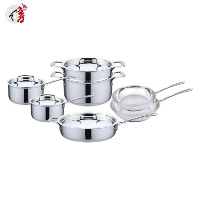 China Sustainable High Quality Tri Ply Stainless Steel Cookware Sets Stainless Steel Kitchen Cooking Pots for sale