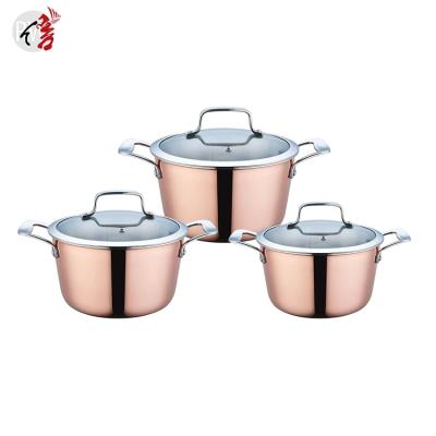 China Realwin Italy Sustainable Nobility Tri Ply Copper 6 Piece Casserole Set Cookware Stainless Steel for sale