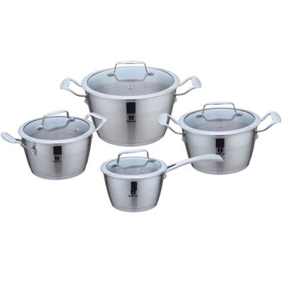 China New sustainable conical shape stainless steel cookware set with glass lid for sale