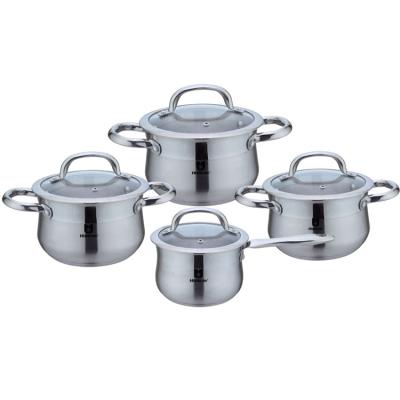 China Sustainable Streamline Body Shape Stainless Steel Cookware 8 Pieces Set Cooking Casserole Pot Set for sale