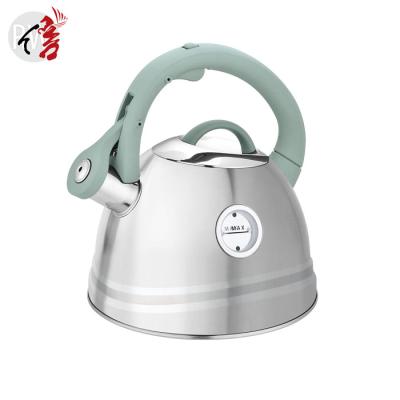 China Realwin Sustainable Natural Green Nylon Handle Stainless Steel Water Kettle With Max Line Outside for sale