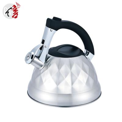 China Realwin Durable Nylon Handle Sounding Diamonds Pattern Luxurious Stainless Steel Whistling Kettles for sale