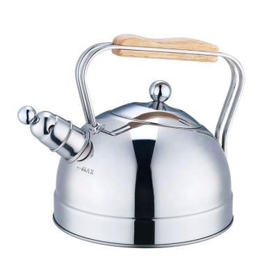 China Sustainable 2.5 L Fixed Handle Stainless Steel Kettle Wooden Whistle For Home for sale