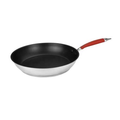 China 8 Inch Sustainable Commercial Capsule Stainless Steel Bottom Black Non-Stick Frying Pan With Cool Handle for sale