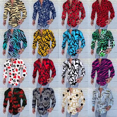 China Anti-pilling 2023 Hot Sell Long Sleeve Casual Clothing African Floral Printing Men's Shirts for sale