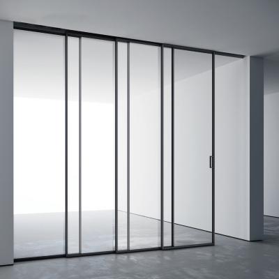 China Modern Aluminum Sliding Metal Style Double Sliding Door Narrow Open System for sale