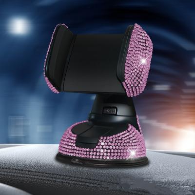 China Universal 360 Rotate Mirrorless Rotating Car Phone Holder Crystal Convenient Mini Car Dash Rhinestone Bling Auto Air Vent Phone Holder for sale