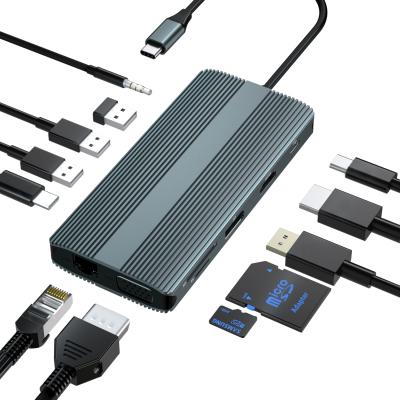 China Type-C Enabled Devices 12 in 1 Docking Station With 4K HDM I USB3.0 PD Type-C Charging SD/Micro For Computer Card Reader And More for sale