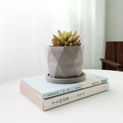 China Simply Modern Design Geometry Cement Succulent Pot With Saucer For Garden Decor for sale