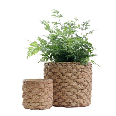 China Simple Classic Cylinder Shape Design Traditional Style Cement Planter Weaving Pots For Garden Decor for sale